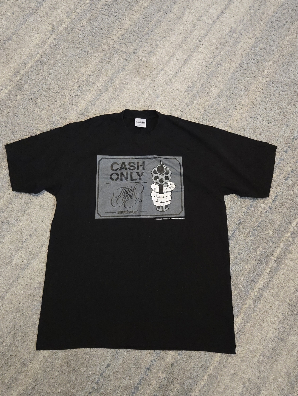 Streetwise Clothing Co T-Shirt Mens XL Black Cash Only Gun Graphic Streetwear LA